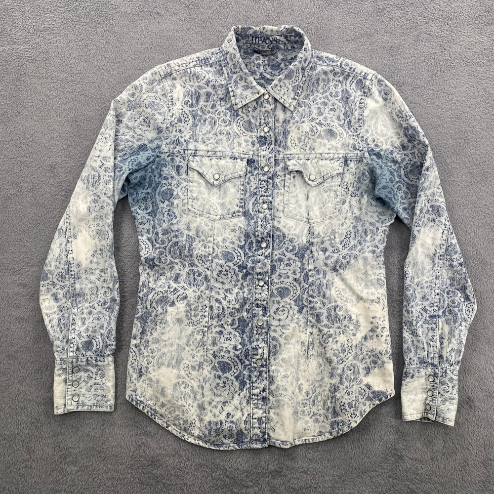 Buffalo Jeans Western Shirt Womens Small Blue Acid Wash Paisley Snap Roxbury